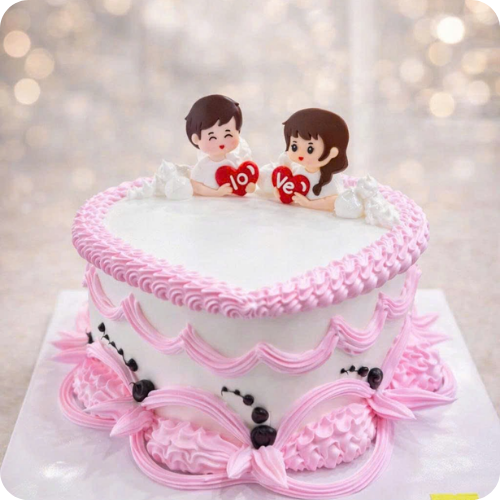 MẪU BÁNH KEM TRÁI TIM CẶP ĐÔI HỒNG TRẮNG